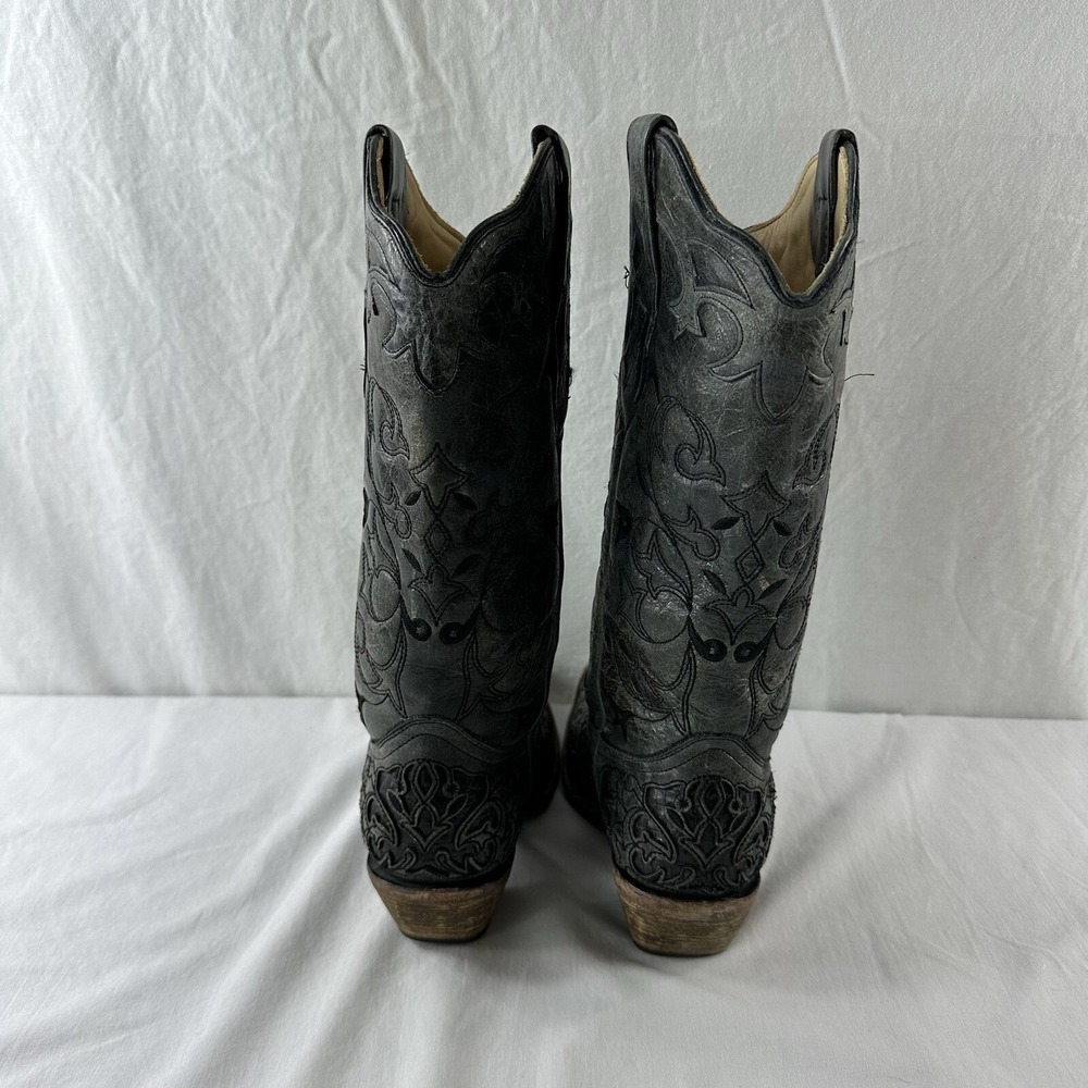Corral Hancrafted Black Textured Inlay Cowboy Western Women's Boots Size 7 M - Picture 6 of 12